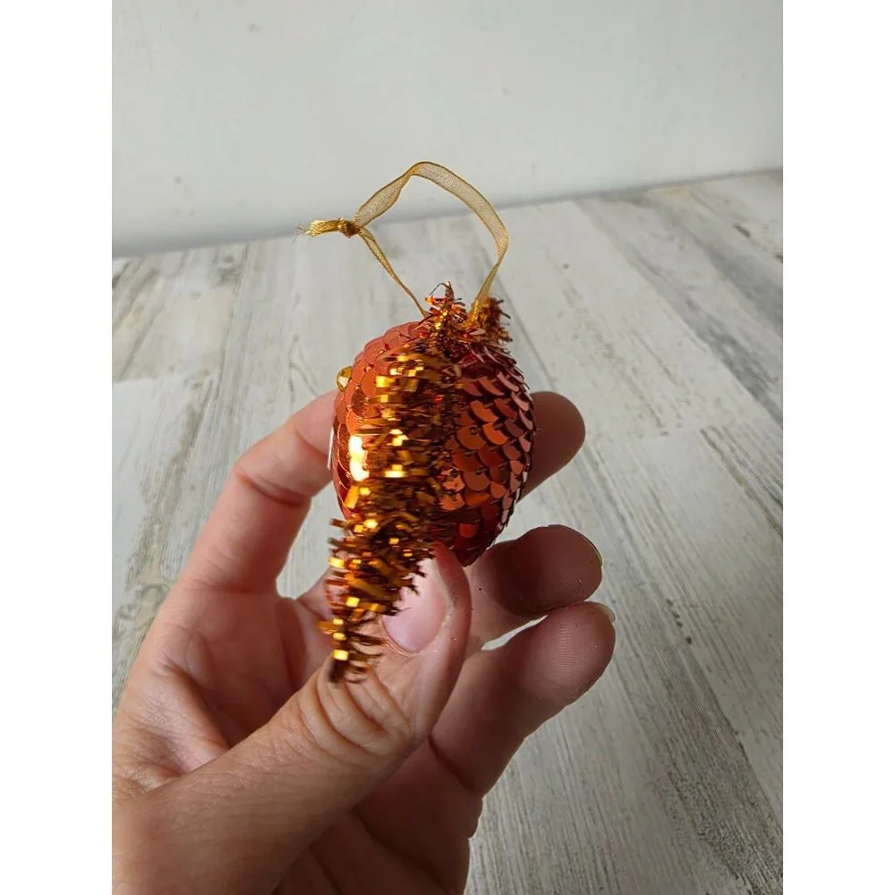 Vintage Pier 1 orange bat glitter‎ sequin ornament Halloween decor